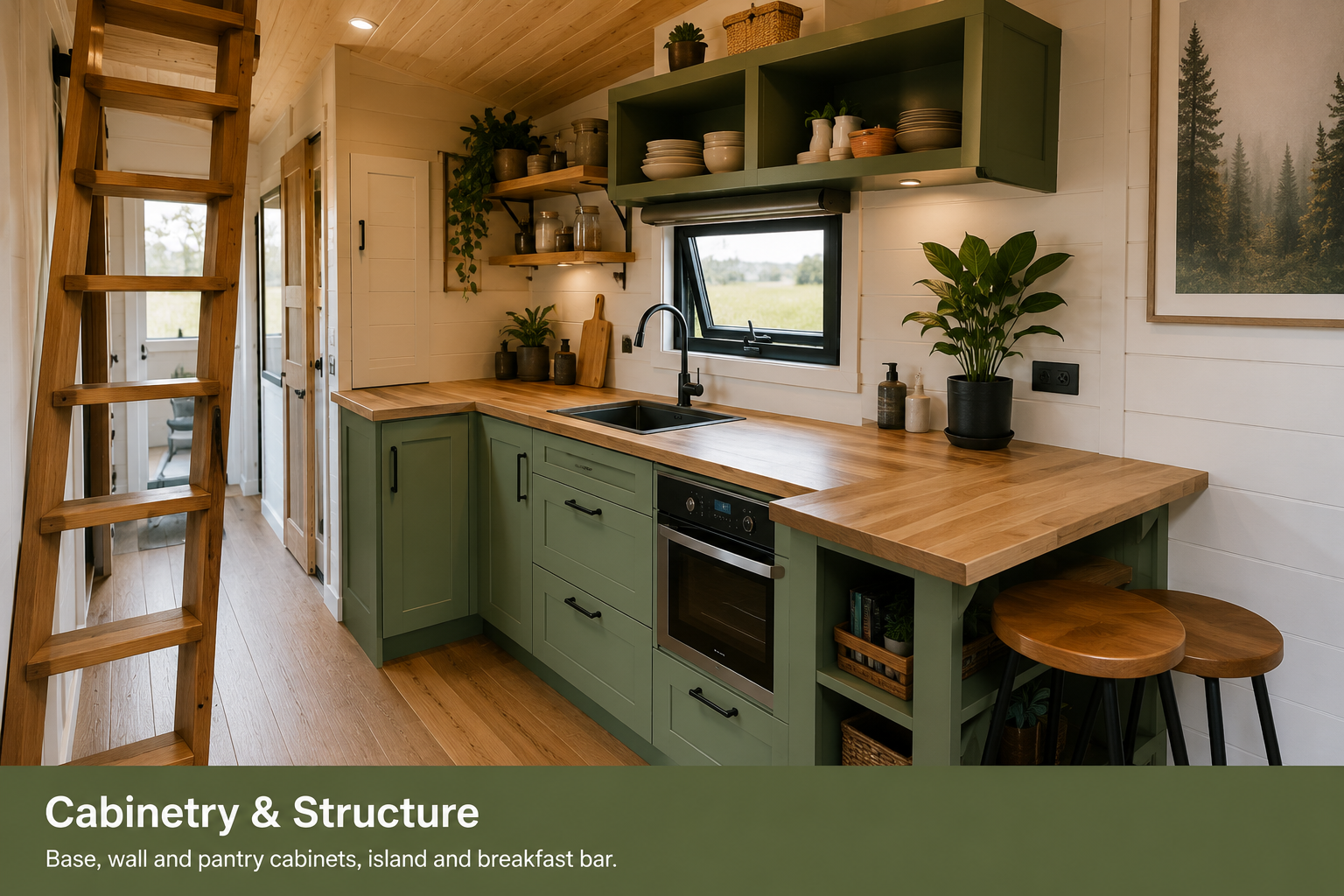 Tiny house cabinetry and structure options