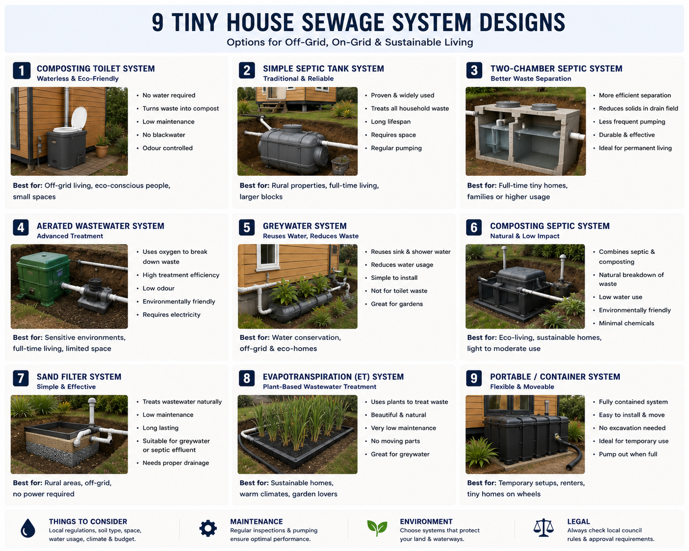 Tiny house sewage and wastewater system options